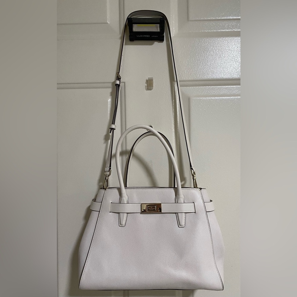 Kate Spade ♠️ Lucia Medium Crossbody Leather Satchel in Parchment (White) - Picture 3 of 17